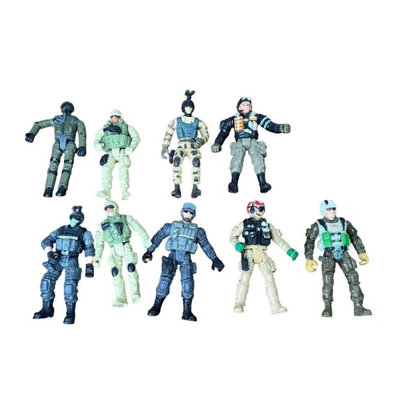 Lot of 9 Military Soldiers 4” Combat Action Figures Chap Mei Wuh Tung Unbranded - Picture 1 of 15